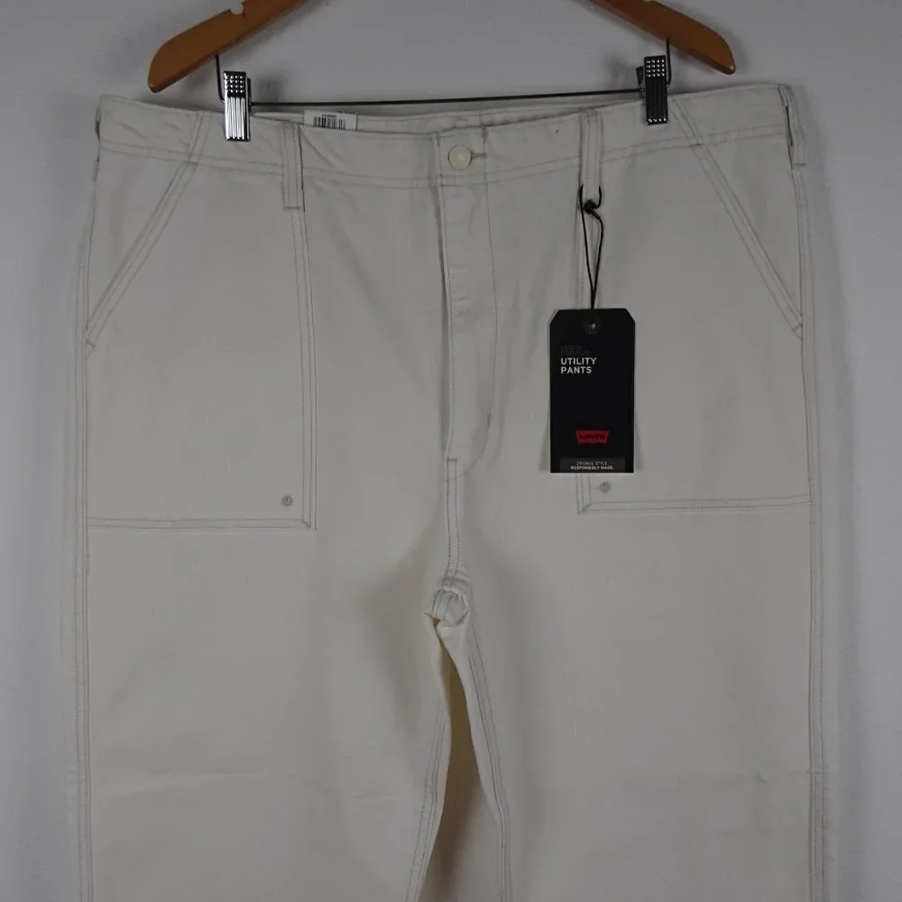 Levi's Utility Pants Jeans Men's 42x32 Off White Ivory Denim Tapered Pockets